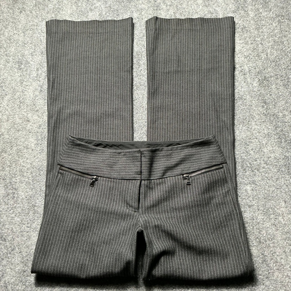 Express Editor Pants Low Rise 0R Gray Pinstripe Flare Leg